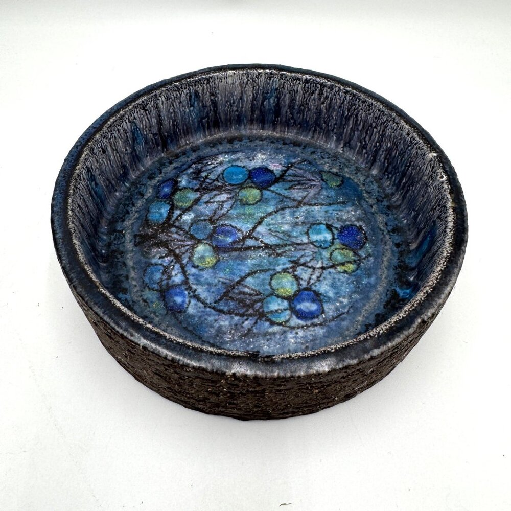 Vintage Bangholm Keramik Bowl Made in Denmark Studio  brown blue abstract design